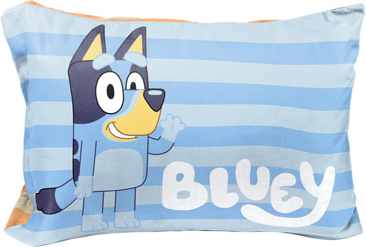 Bluey Hello 1 Single Reversible Pillowcase - Double-Sided Kids Super Soft Bedding (Official Bluey Product)